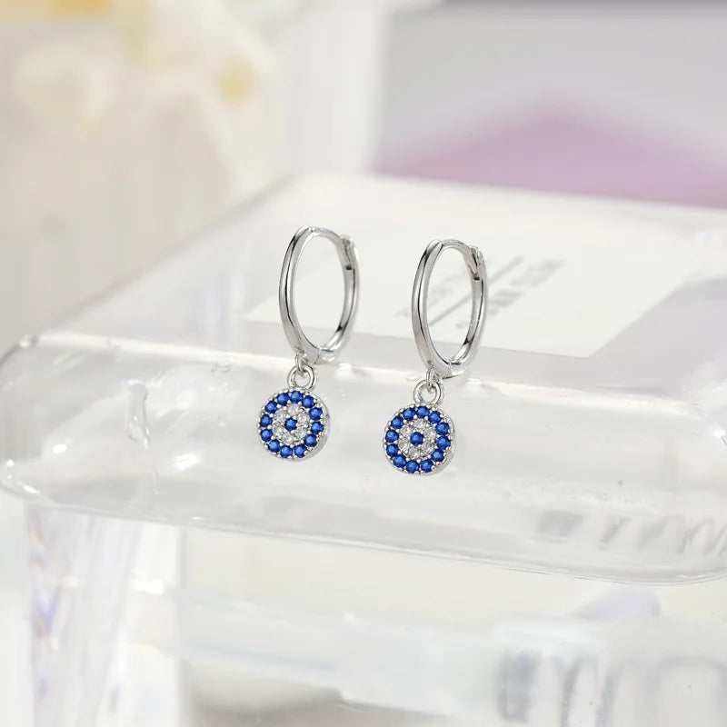 925 Silver CZ Eyes Hoop Earrings For Women Party
