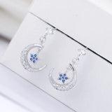 925 Silver Star & Crescent Stud Earrings Women Lady Jewelry