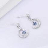 925 Silver Star & Crescent Stud Earrings Women Lady Jewelry