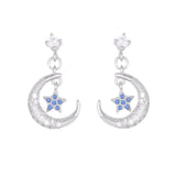 925 Silver Star & Crescent Stud Earrings Women Lady Jewelry