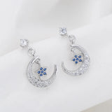 925 Silver Star & Crescent Stud Earrings Women Lady Jewelry