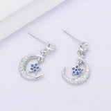 925 Silver Star & Crescent Stud Earrings Women Lady Jewelry