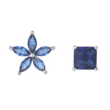 925 Silver CZ Flower Stud Asymmetry Earrings for Women
