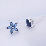 925 Silver CZ Flower Stud Asymmetry Earrings for Women