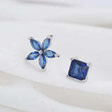 925 Silver CZ Flower Stud Asymmetry Earrings for Women