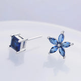 925 Silver CZ Flower Stud Asymmetry Earrings for Women