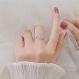 925 Silver Zircon Open Branch Leaf Adjustable Ring Wedding Party Jewelry