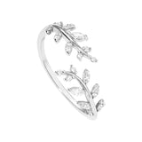 925 Silver Zircon Open Branch Leaf Adjustable Ring Wedding Party Jewelry