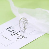 925 Silver Zircon Open Branch Leaf Adjustable Ring Wedding Party Jewelry