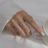 925 Silver Zircon Open Branch Leaf Adjustable Ring Wedding Party Jewelry