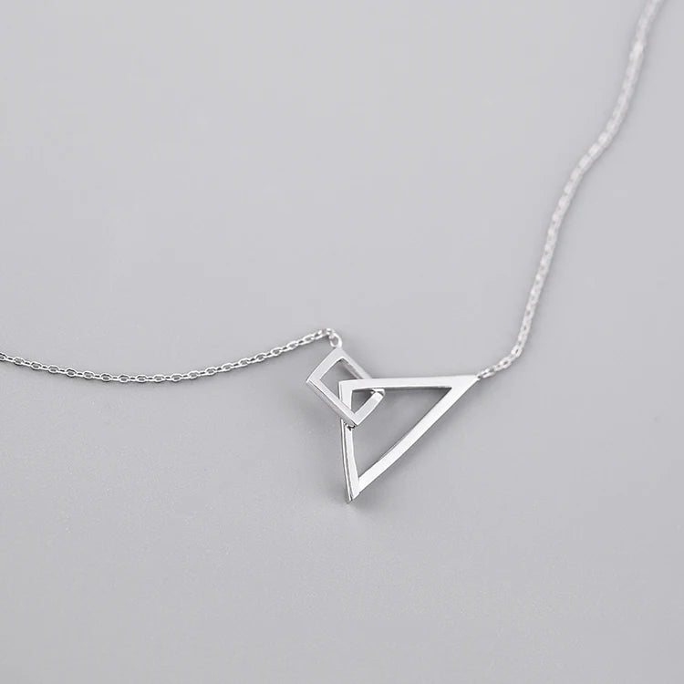 925 Silver Triangular square Pendant Necklace for Women