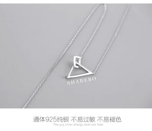 925 Silver Triangular square Pendant Necklace for Women