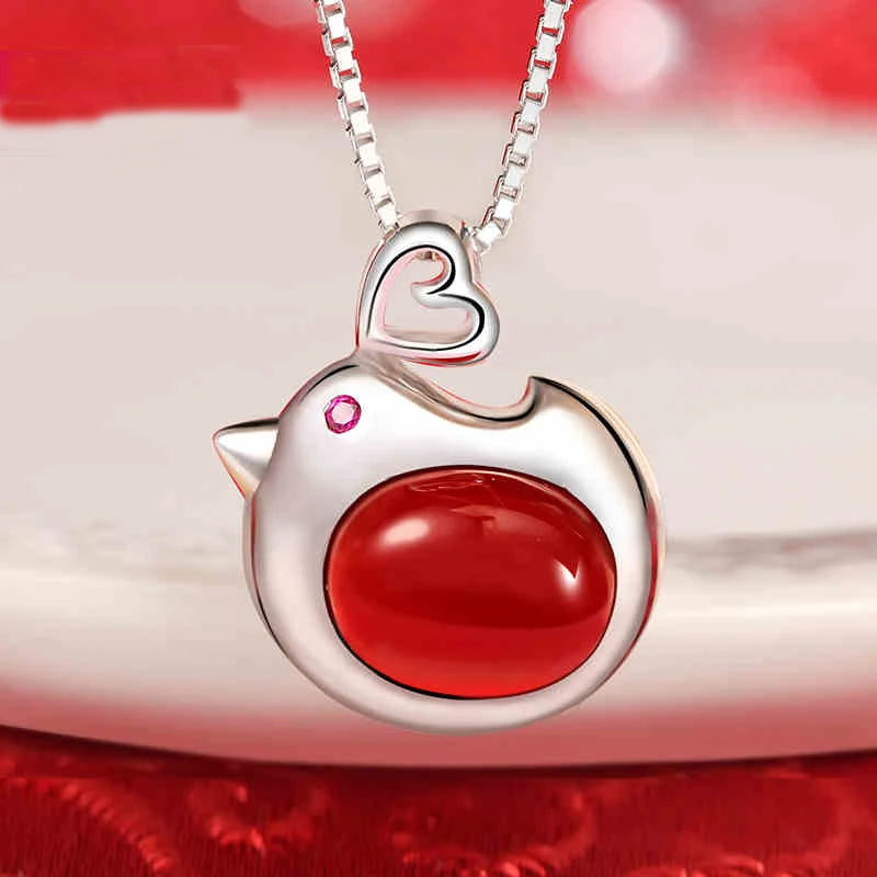 925 Silver Zircon Chicken Necklace Pendant Jewelry for Women