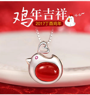 925 Silver Zircon Chicken Necklace Pendant Jewelry for Women