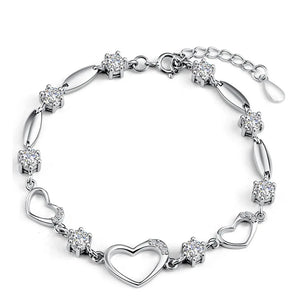 Heart Zircon Bracelet 925 Sterling Silver Jewelry