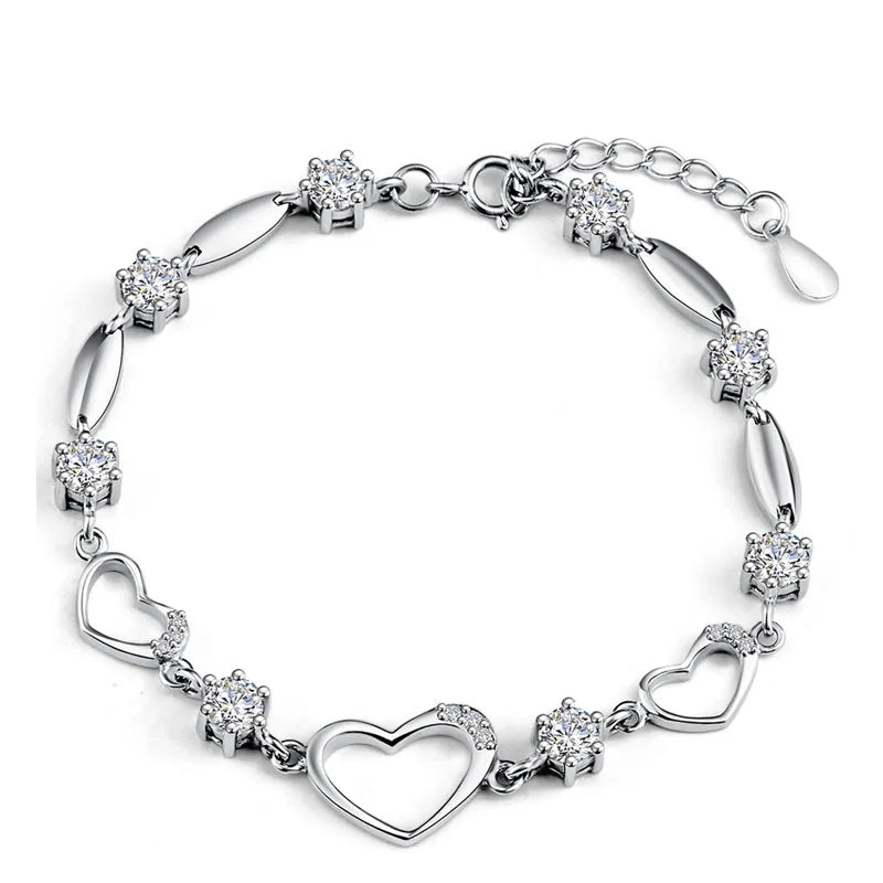 Heart Zircon Bracelet 925 Sterling Silver Jewelry