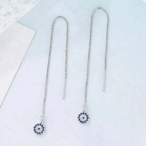 Long 925 Silver Evil Earrings Women's Jewelry