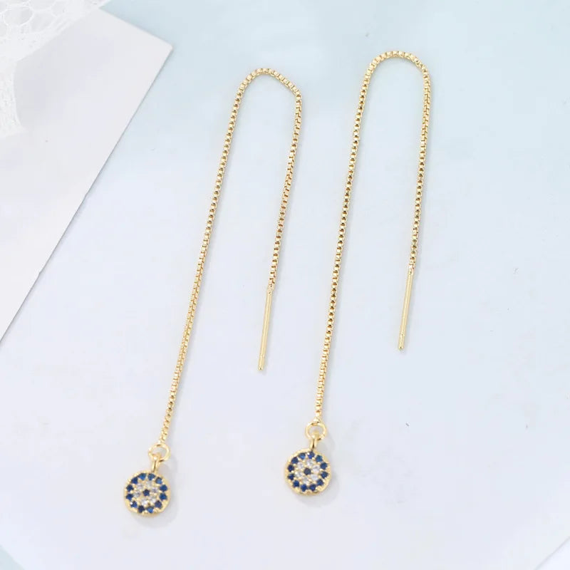 Long 925 Silver Evil Earrings Women's Jewelry