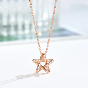 925 Silver Star Necklace Zirconia for Women Wedding Girls Jewelry