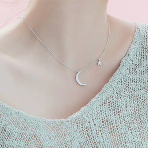 925 Silver Zirconia Star Moon Choker Necklace for Women Wedding Girls