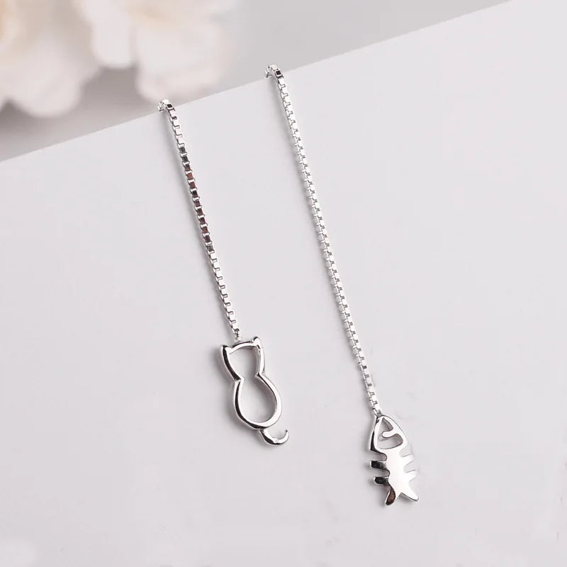 925 Silver Long Cat Fish Earrings Hot Jewelry
