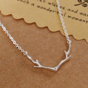 925 Sterling Silver Crystal Antlers Pendant Necklace