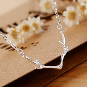 925 Sterling Silver Crystal Antlers Pendant Necklace
