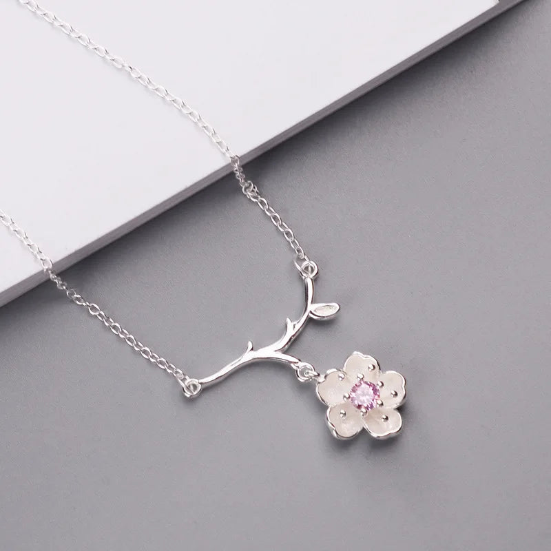 925 Sterling Silver Crystal Flower Necklace Pendant