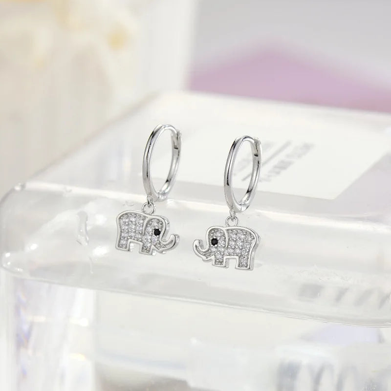 925 Sterling Silver Crystal Elephant Earrings for Women