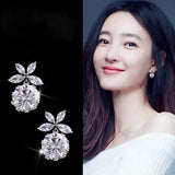 Zircon Flower Earrings 925 Silver Statement Jewelry for Women