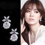 Zircon Flower Earrings 925 Silver Statement Jewelry for Women