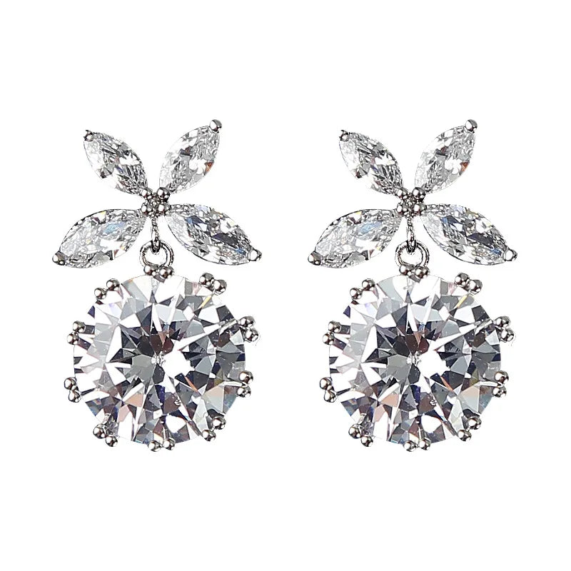 Zircon Flower Earrings 925 Silver Statement Jewelry for Women
