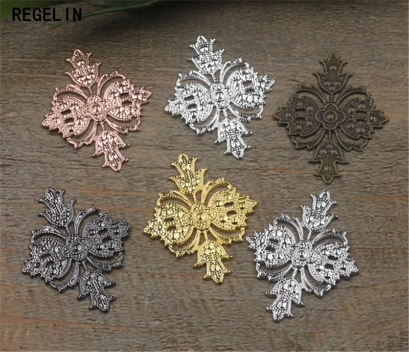 50pcs Vintage Hollow Flower Charms 23x30mm Silver Plated Findings DIY Headwear