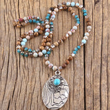 Boho Beaded Necklace Stone Glass Pendant Women Gift