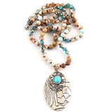 Boho Beaded Necklace Stone Glass Pendant Women Gift