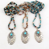 Boho Beaded Necklace Stone Glass Pendant Women Gift