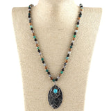 Boho Beaded Necklace Stone Glass Pendant Women Gift