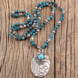 Boho Beaded Necklace Stone Glass Pendant Women Gift