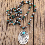 Boho Beaded Necklace Stone Glass Pendant Women Gift