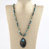 Boho Beaded Necklace Stone Glass Pendant Women Gift