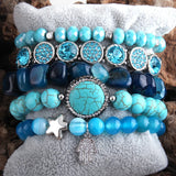 RH Fashio Beaded Bracelet Set Natural Stone & Crystal 5pc Bracelets