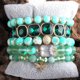 RH Fashio Beaded Bracelet Set Natural Stone & Crystal 5pc Bracelets