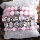 5pc Set Beaded Bracelets Natural Stone Metal Crystal Jewelry