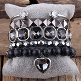 5pc Set Beaded Bracelets Natural Stone Metal Crystal Jewelry