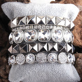 5pc Set Beaded Bracelets Natural Stone Metal Crystal Jewelry