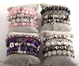 5pc Set Beaded Bracelets Natural Stone Metal Crystal Jewelry