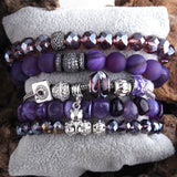 5pc Set Beaded Bracelets Natural Stone Metal Crystal Jewelry
