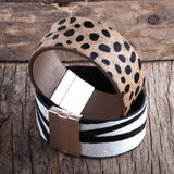 Leopard Horsetail Leather Wrap Bracelet Magnetic Clasp for Women