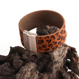 Leopard Horsetail Leather Wrap Bracelet Magnetic Clasp for Women