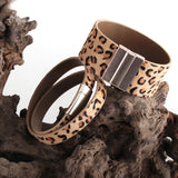 Leopard Horsetail Leather Wrap Bracelet Magnetic Clasp for Women